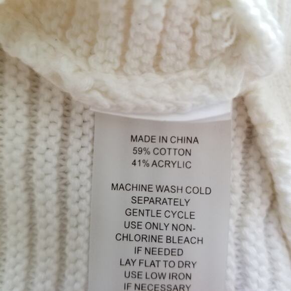 Vince Camuto White Sweater Women’s XS Cable Ribbed Mock Turtleneck Cotton Blend - Picture 5 of 9